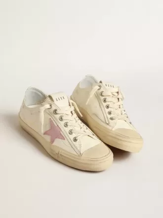 V-Star i beige nappalæder med stjerne i gammelrosa ruskind